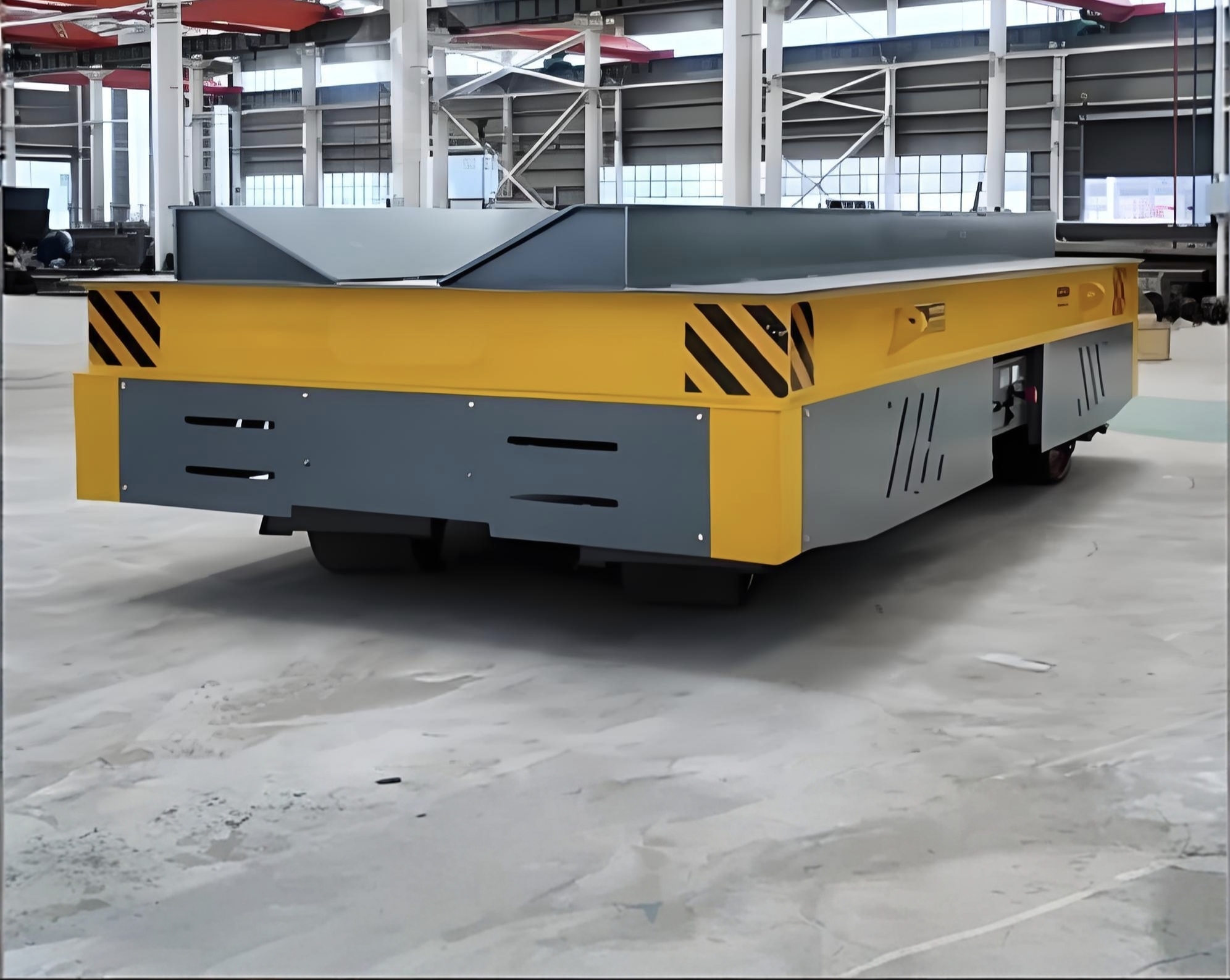 载重80吨台面加V型架运输钢卷电动无轨转运车